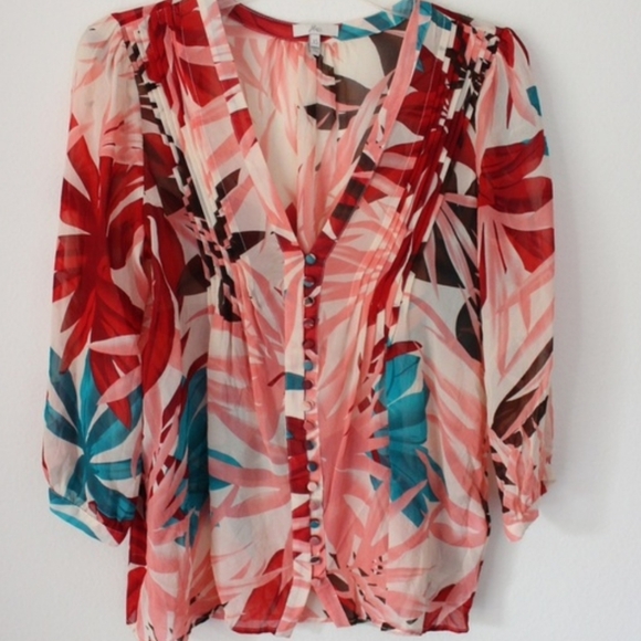 Joie Tops - JOIE | Sheer Silk Tropical Blouse